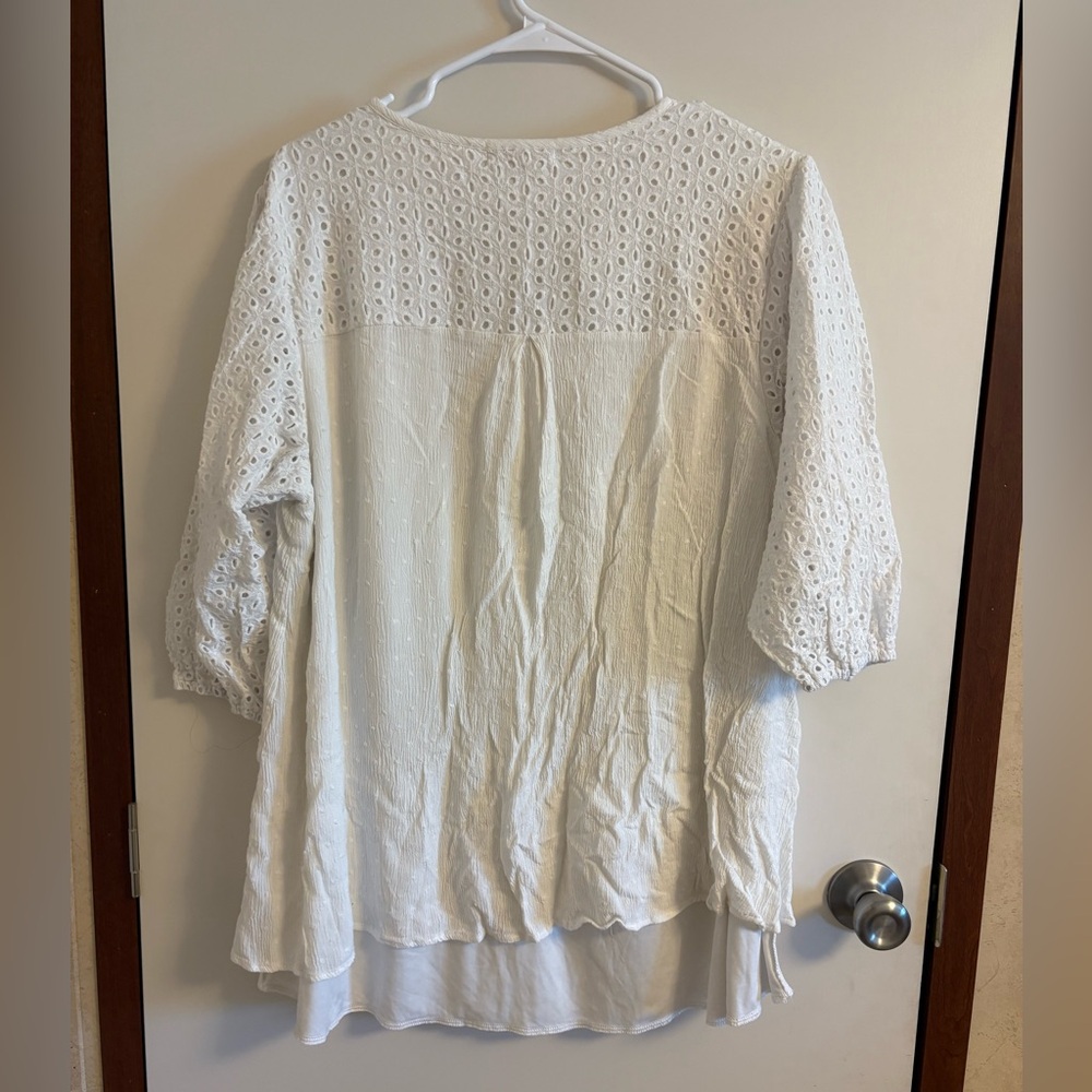 Indigo Soul Women’s Boho Eyelet White Embellished 3/4 Sleeve Blouse size 2XL - Picture 2 of 3